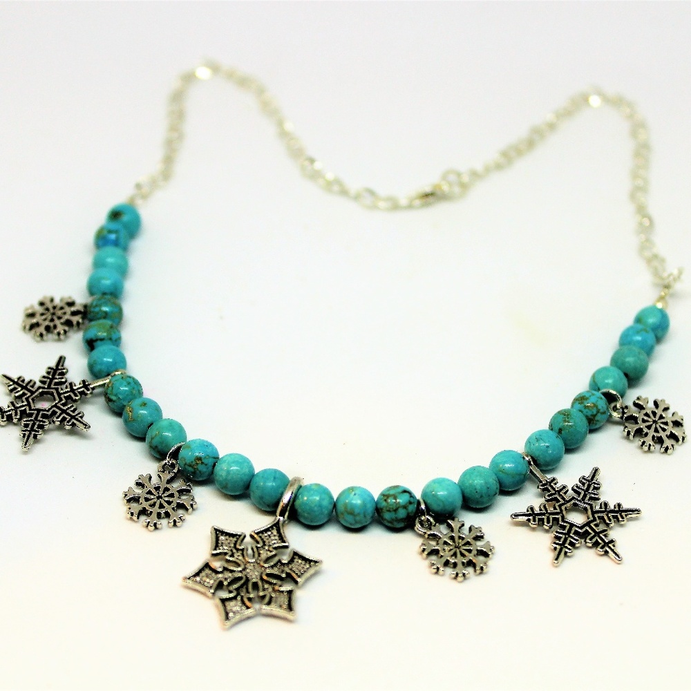 Snowflakes turquoise delicate necklace